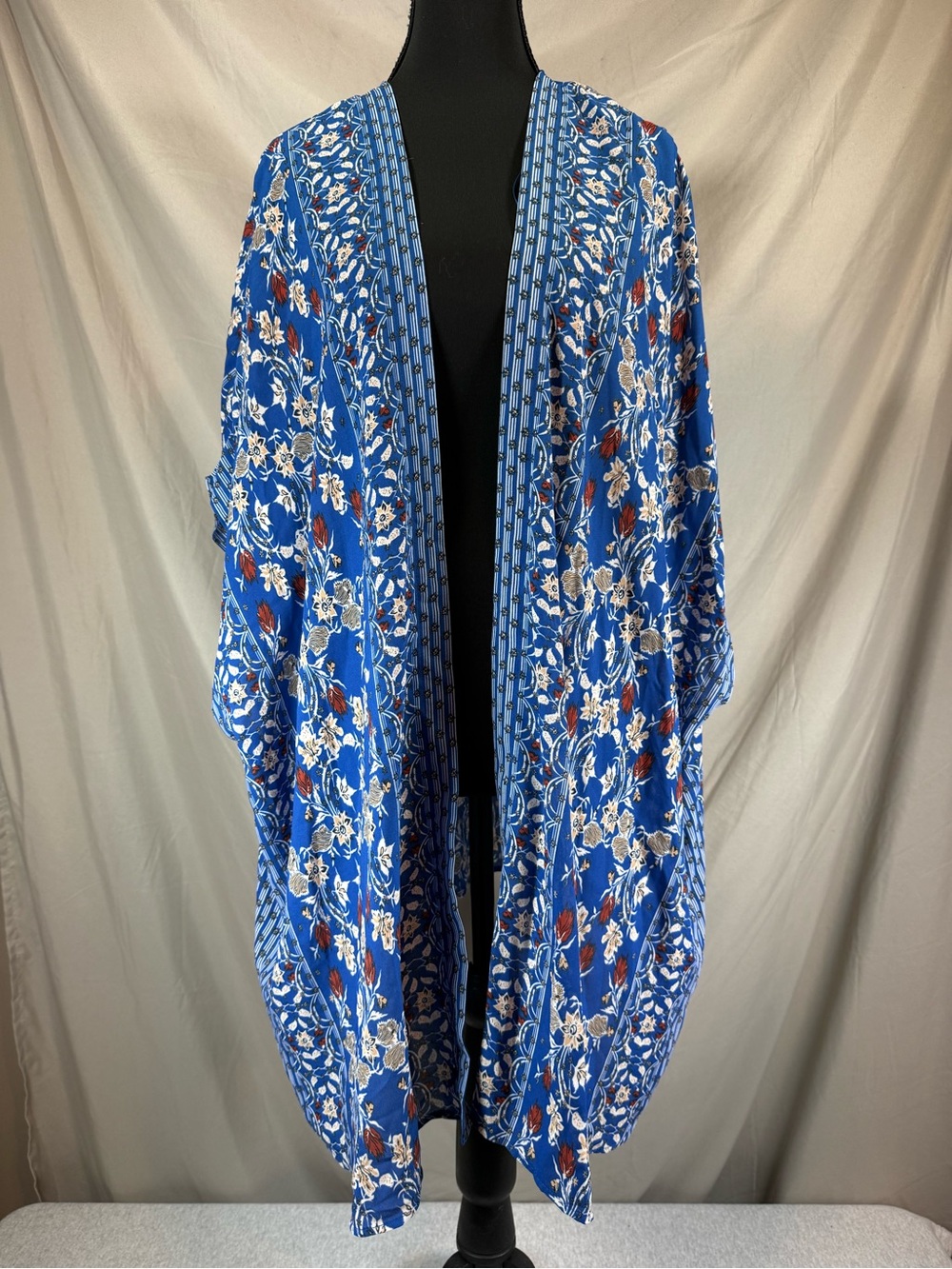 Max Studio Floral Kimono Cardigan Cobalt Blue - Large- NWT